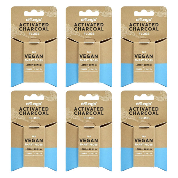 DrTung's Vegan Activated Charcoal Floss - Natural Floss, PTFE & PFAS Free, Gentle on Gums, Expands & Stretches, BPA