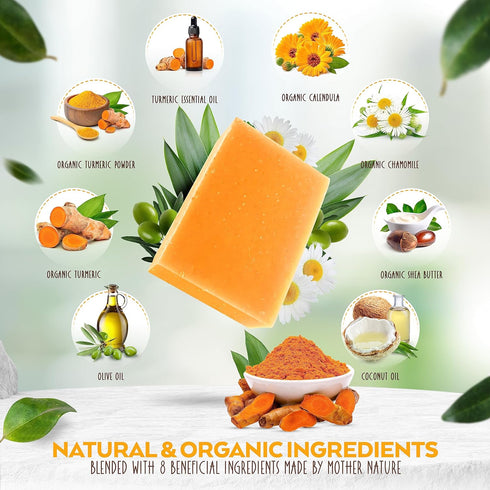 Turmeric Soap Bar for Body & Face - Gentle Soap Made with Natural and Organic Ingredients - 4.5 oz (Pack of 1)