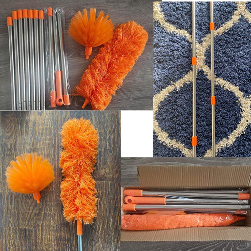20 Feet High Reach Duster Kit with 2-14 ft Extension Pole and Microfiber Feather Duster Cleaner for Home Cleaning
