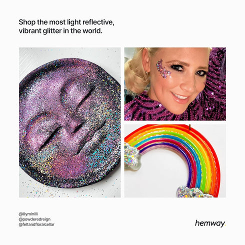 Hemway Premium Ultra Sparkle Purple Holographic Glitter - Multi Purpose Metallic Flake for Arts Crafts Nails Cosmetics