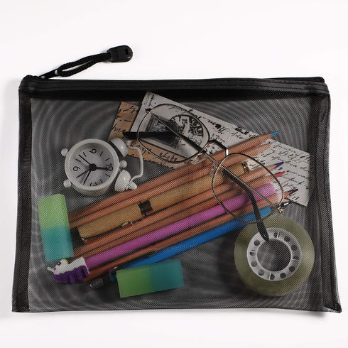 Norme 10 Pieces Black Mesh Bags, Makeup Bags, Cosmetic Travel Organizer, Mesh Zipper Pouch Pencil Case, 9.5 x 7.1 Inches