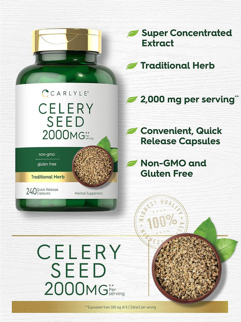 Carlyle Celery Seed Extract Capsules, 2000mg, 240 Count, Traditional Herb Supplement, Non-GMO, Gluten Free