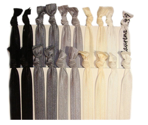 Kenz Laurenz Black Ombre Hair Ties Ponytail Holders, 20 Pack, No Crease Ouchless
