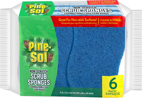 Pine-Sol Non Scratch Scrub Sponges - Double Sided Dish Scrubber Safe for Nonstick