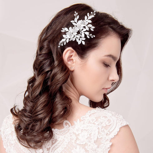 Oriamour Hair Side Combs with 2 Set Hair Pins, Bridal Hair Accessories Wedding Headpiece Set (Silver)