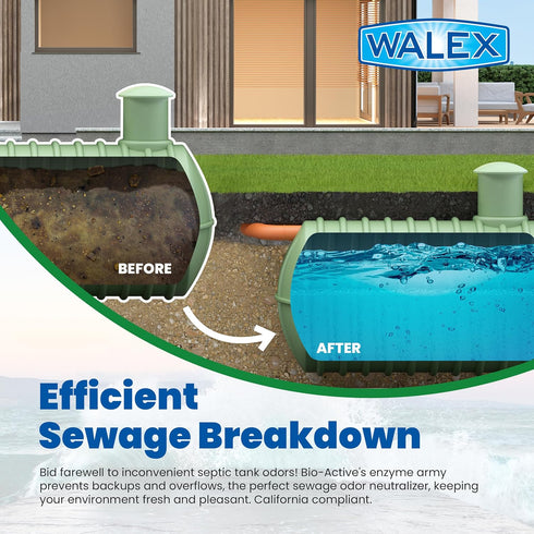 Walex Bio-Active Home Residential Septic Tank Treatment, 1 Year Supply, 12 Treatments with Beneficial Enzymes