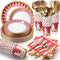 200 Pcs Christmas Dinnerware Set for 25 Guests, Red and White Paper Plates, Napkins, Gold Tableware Kits, Cups, Forks,