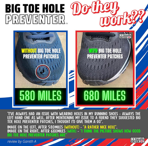 Trainer Armour Big Toe Hole Preventer, self-Adhesive Patches with a Clever applicator - Shoe Toe Hole Area Repair Patch