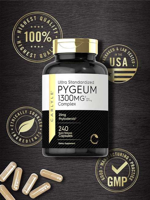 Carlyle Pygeum Standardized 1300mg Africanum Bark Extract Supplement, 240 Capsules, Non-GMO, Gluten Free