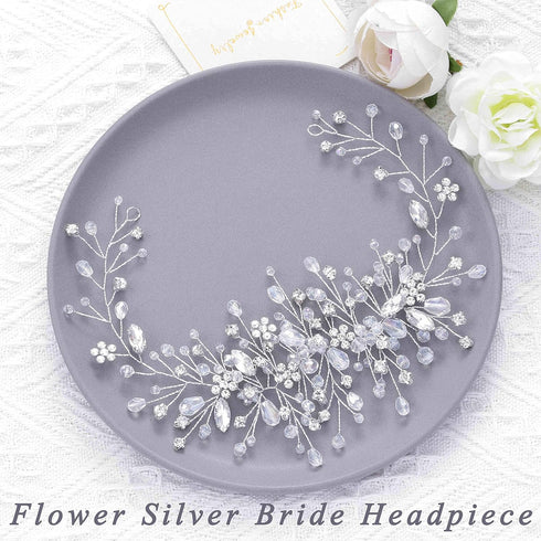Unicra Bride Flower Wedding Hair Vine, Crystal Bridal Piece, Rhinestone Leaf Jewelry Headpiece for Women