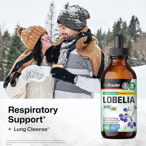 BIO KRAUTER Lobelia Tincture - Vegan Alcohol & Sugar Free Respiratory Support Supplement - 4 Fl.Oz.