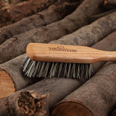 ZilberHaar Vegan Beard Brush - Stiff Bristles, Oiled Walnut and Mexican Tampico Bristles, Animal-Free Grooming Product
