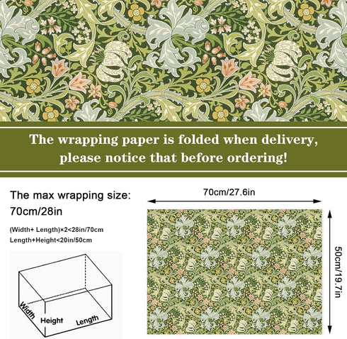 JarThenaAMCS 12 Sheets William Morris Floral Wrapping Paper -Not Roll- Greenery Gift Wrap Paper Decorative Art Paper Folded Flat for DIY Crafts Birthday Party Favors Supplies, 19.7 x 27.6 Inch