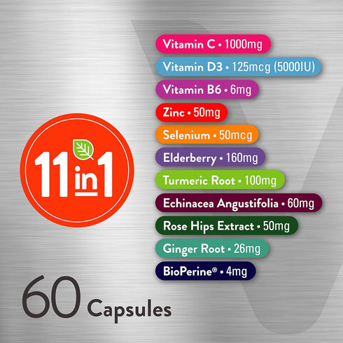 11 in 1 Multivitamin Immune Defense Supplement, Immune Booster Capsules for Adults