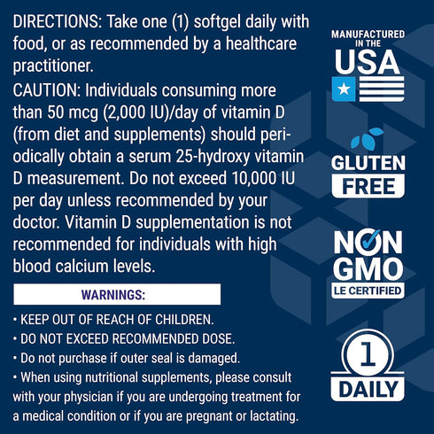 Life Extension Vitamin D3 175 mcg (7000 IU), 60 Softgels, Immune System Support, Bone Health, Brain Performance,