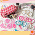 LieToi 67 Pcs Pink Checkered Cosmetic Bag Set, Knitted Toiletry Makeup Bags and Preppy Style Bracelets