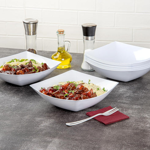 Restaurantware 64 Ounce Moderna Fancy Plastic Bowls - 10 Square Disposable Salad Bowls for Warm and Cold Foods