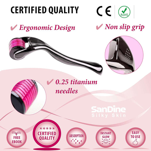 Microneedle Skin Roller - 540 Micro Needle Skin Care System - Titanium for Silky Smooth Skin - FREE E-Book