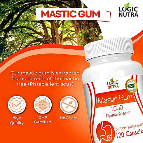 Premium Mastic Gum Capsules - Natural Gastrointestinal Support Supplement, 120 Capsules, 1000mg Per Serving