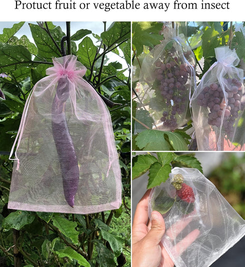 50pcs Large Pink Organza Bags 8X12 inch, Drawstring Jewelry Gift Bags for Baby Shower Birthday Wedding Party