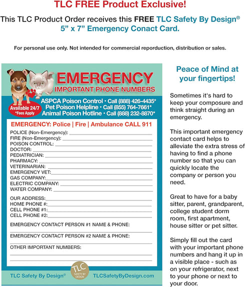TLC Safety By Design My Dog is Home Alone Emergency Alert Safety I.D. 2 Pk. Plastic Key Tags with Contact Call Card