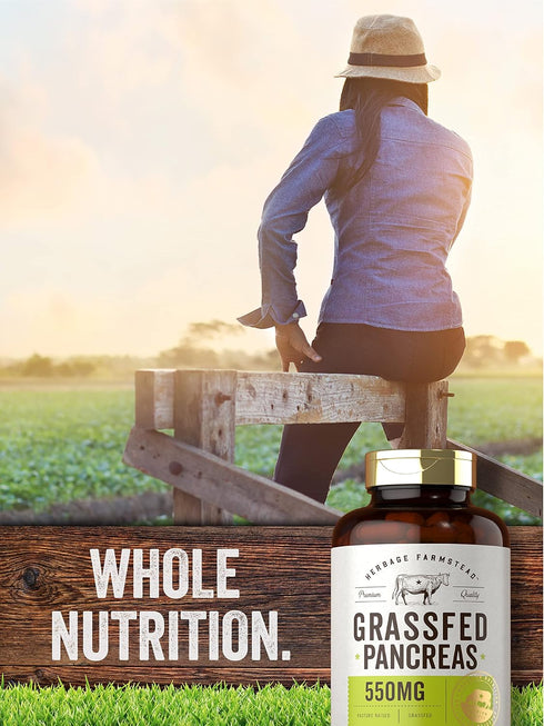 Carlyle Grass Fed Beef Pancreas, 550mg, 200 Capsules, Desiccated Pasture Raised Bovine Supplement
