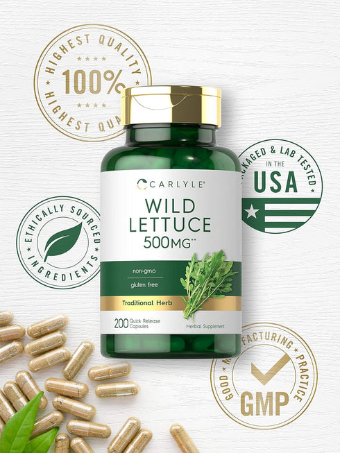 Carlyle Wild Lettuce Extract 500mg | 200 Capsules | Non-GMO, Gluten Free