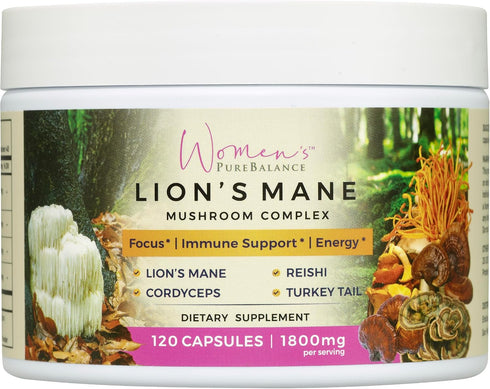 Women's PureBalance Lion's Mane Mushroom Supplement Capsules with Reishi, Cordyceps, Turkey Tail