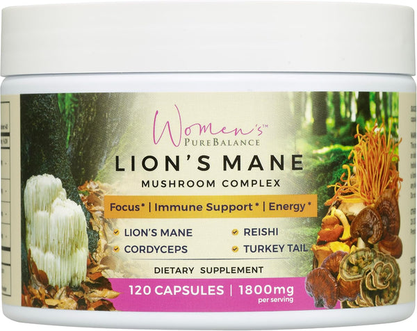 Women's PureBalance Lion's Mane Mushroom Supplement Capsules with Reishi, Cordyceps, Turkey Tail