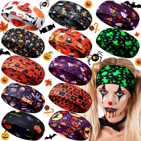 Waydress 12 Pcs Halloween Headbands for Women Stretchy Breathable Hair Accessories for Costume Party