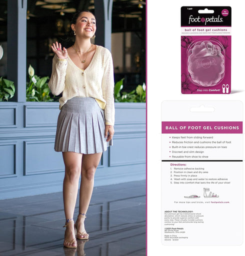 Foot Petals Ball of Foot Cushions, Long Lasting Pain Relief, Women's High Heel Insert 1 Pair, Gel with Toe Post