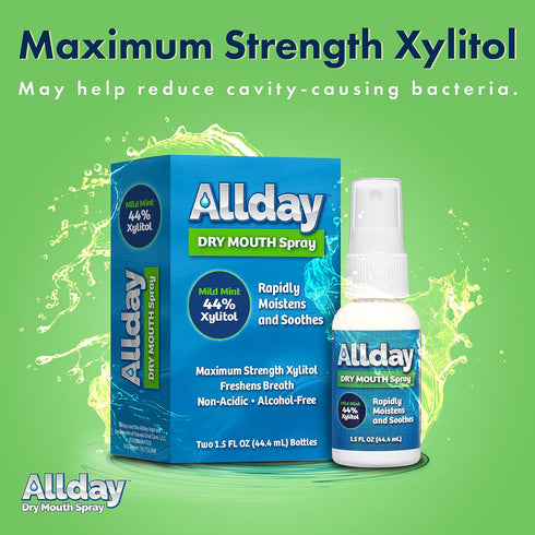 Allday Dry Mouth Spray - Maximum Strength Xylitol, Fast Acting Non-Acidic Spray (Pack of 2)