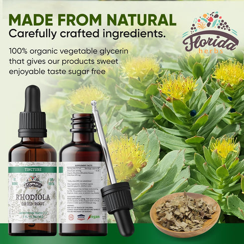 Rhodiola Tincture, Organic Rhodiola Extract (Rhodiola Rosea) Dried Root Health Supplement, Non-GMO in Cold-Pressed Organic Vegetable Glycerin 2 oz, 670 mg