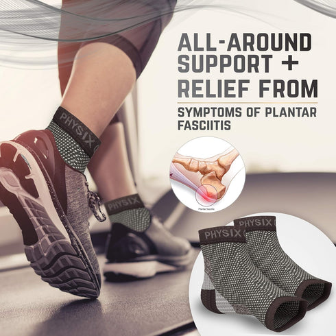 Physix Gear Sport Plantar Fasciitis Socks - Ankle Compression Sleeve with Arch Support for Men & Women, Black S/M