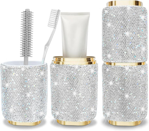 Bling Rhinestone Toothbrush Travel Case, Portable Diamond Holder, Large Capacity, Multifunctional Storage