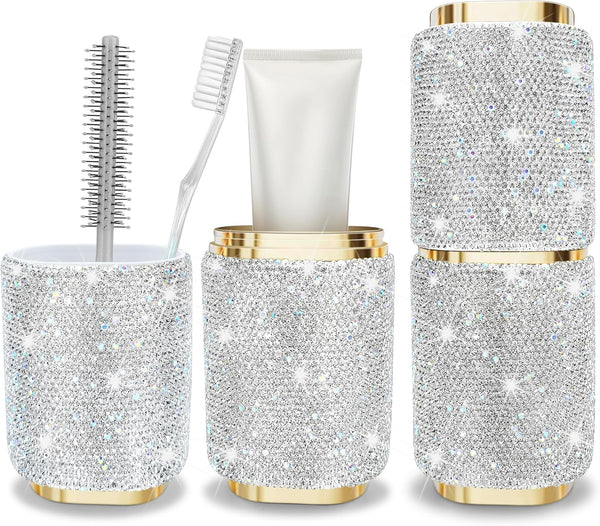 Bling Rhinestone Toothbrush Travel Case, Portable Diamond Holder, Large Capacity, Multifunctional Storage
