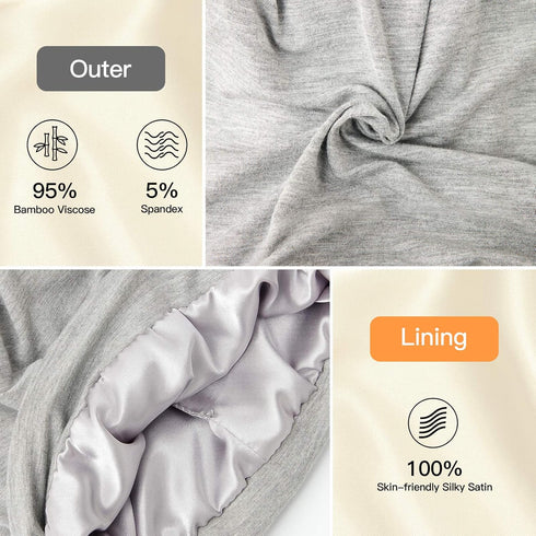 Silk Satin Lined Bonnet Sleep Cap, Adjustable Hair Wrap Cover for Curly Hair Protection for Women and Men - Light Grey
