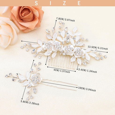 Oriamour Hair Side Combs with 2 Set Hair Pins, Bridal Hair Accessories Wedding Headpiece Set (Silver)