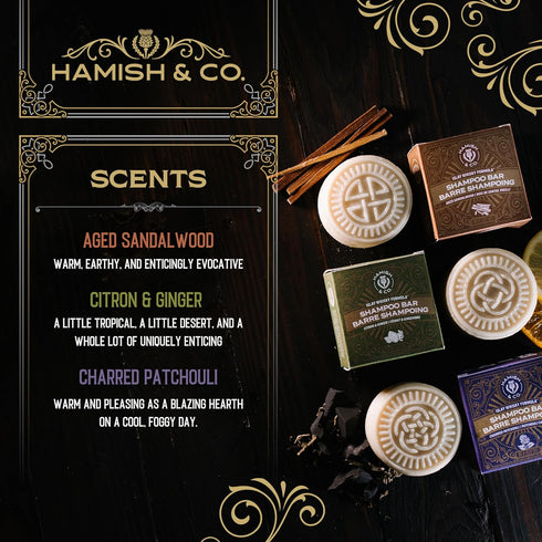 Viori Hamish & Co. Shampoo Bar - Aged Sandalwood, Handcrafted with Scottish Islay and Whiskey Infused Natural