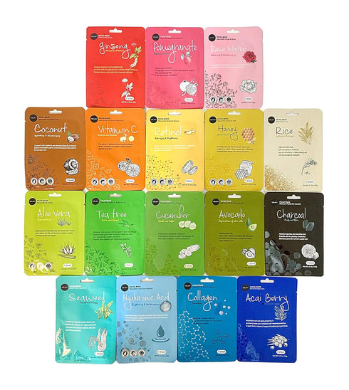 Celavi Essence Facial Sheet Mask Variety Set - 17 Packs of Classic Korean Skincare