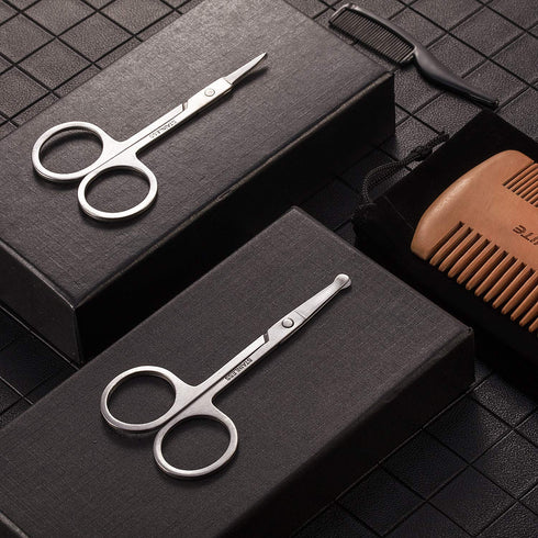 TecUnite Mustache Scissors Grooming Kit for Men, Beard Trimmer Set with 2 Combs and 2 Scissors