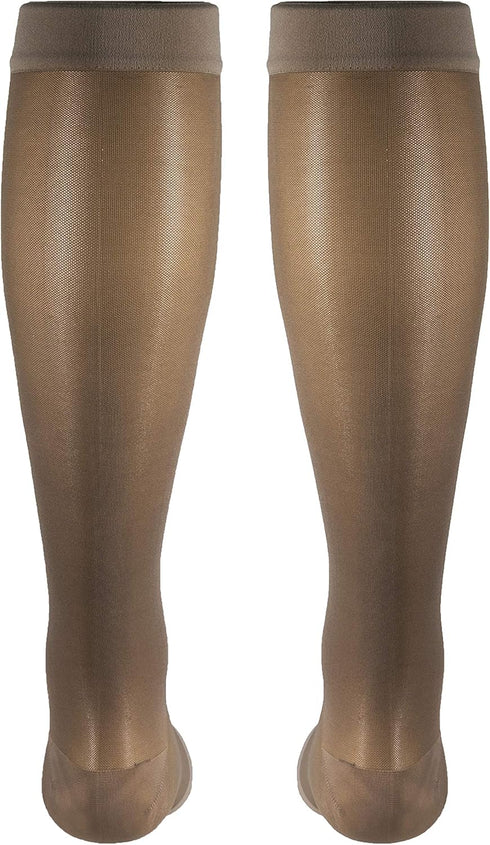 Truform Sheer Compression Stockings, 15-20 mmHg, Women's Knee High Length, Open Toe, 20 Denier, Taupe, 2X-Large