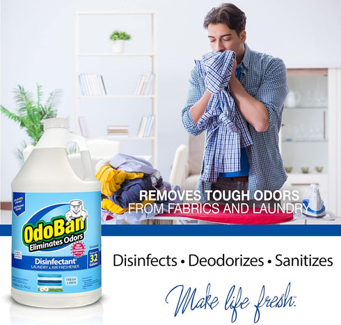 OdoBan Ready-to-Use Disinfectant and Odor Eliminator - Set of 2, 32 oz Spray and 1 Gallon Concentrate, Fresh Linen Scent