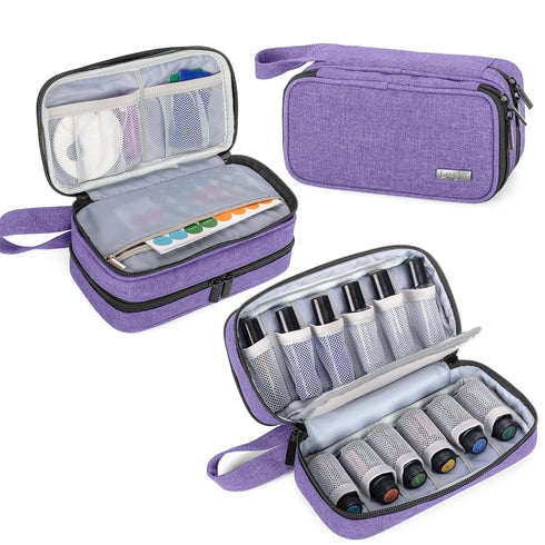 LUXJA Essential Oil Carrying Case, Holds 12 Bottles (5ml-15ml), Portable Double-Layer Organizer, Purple