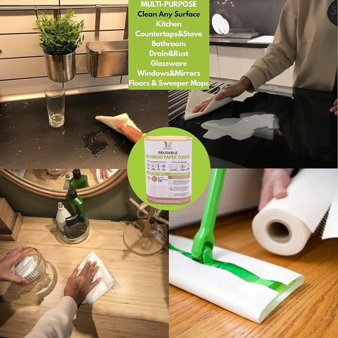 Bamboo Rayon Paper Towels (2 Rolls, 40 Sheets) - Washable Reusable Paper Towel Alternative, Eco Friendly Gift Set