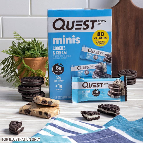Quest Nutrition Mini Cookies & Cream Protein Bars, 8g Protein, 1g Sugar, Gluten Free, 14 Count