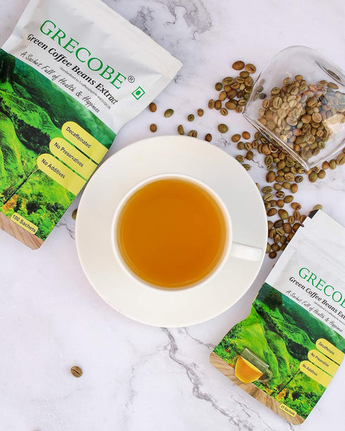 100% Pure Green Coffee Beans Extract, 50% Chlorogenic Acids, Decaffeinated, 100 Sachets