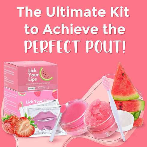 6-in-1 Lip Care Kit with Lip Sleeping Mask, Silicone Brush, Sugar Scrub, Sheet Mask for Luscious, Soft Lips