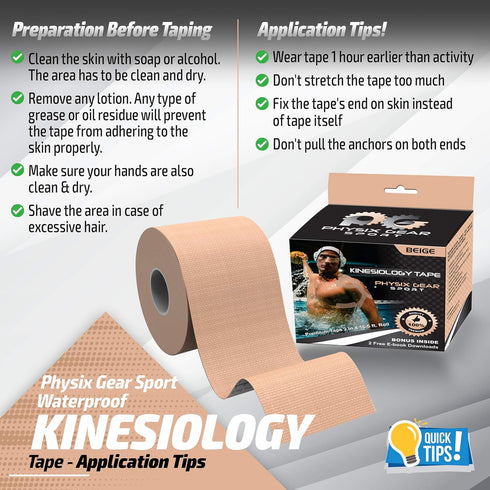 Physix Gear Cotton Kinesiology Tape Roll 16ft, Latex-Free, Waterproof, Gentle on Skin