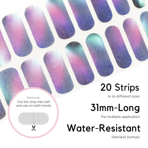 Semi Cured Gel Nail Strips, NAILOG 20pcs Long Lasting Nail Stickers with Glossy Gel Finishing for Women Girls